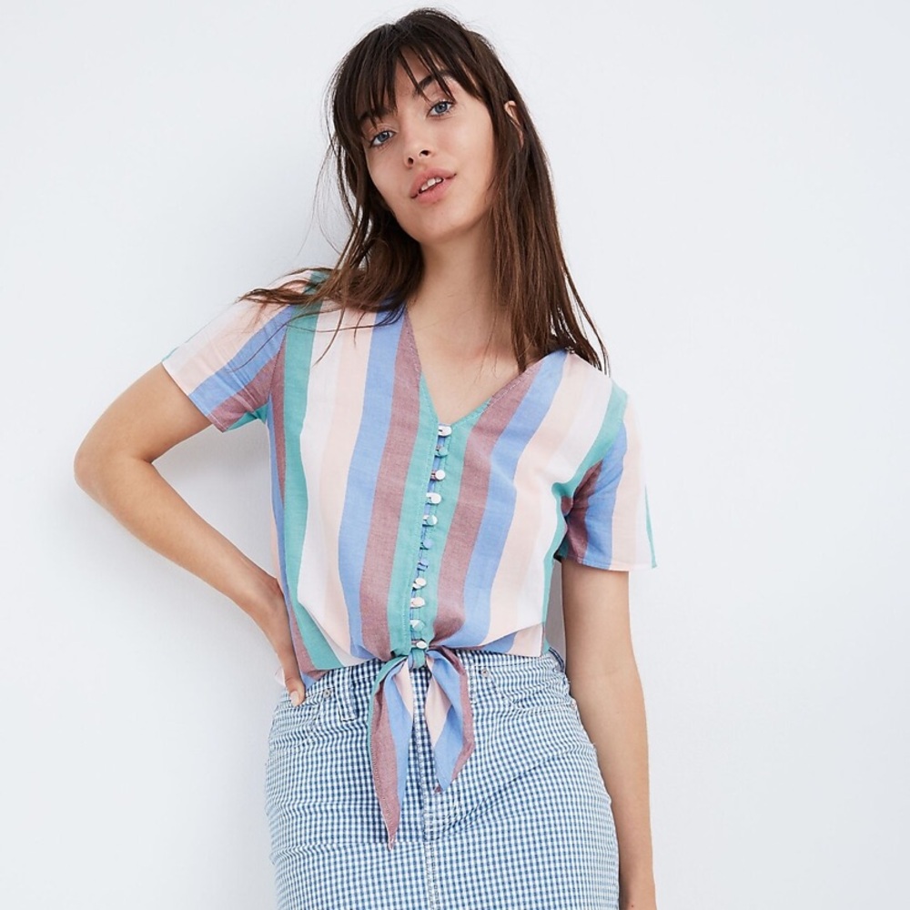 Madewell Novel Tie-Front Button Top in Flagstaff Stripe